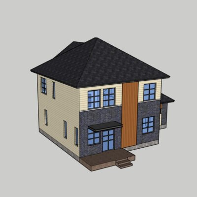 Classic Single-Story Ranch Prefab House with Attached Garage Suburban American Dwelling for Family Housing & Community Projects